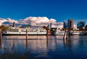 Image of ferry on the river near downtown Sacramento, California