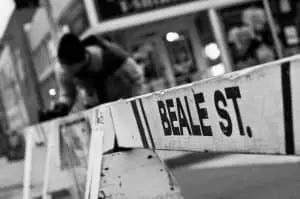 black and white image of a sign on Beale street in Memphis
