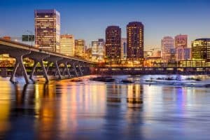 Images of a city skyline where MAP provides answering service in Virginia