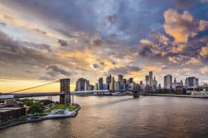 Image of the East Rive and the Brooklyn Bridge in the state of New York