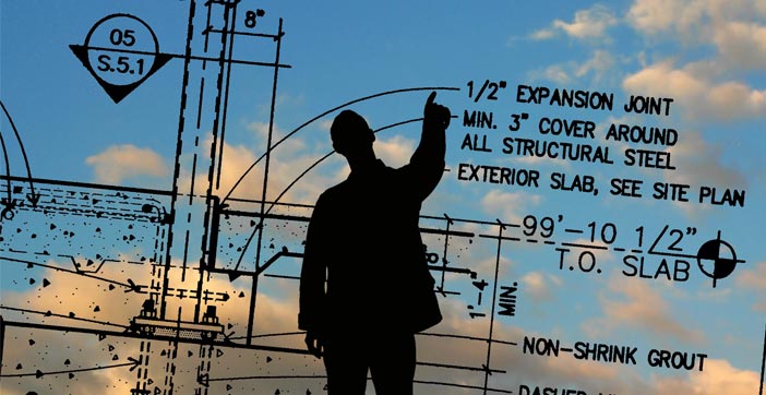 Image of schematics and a man who used a contractor answering service