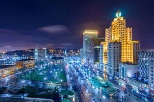 Image of city lights at night in Rhode Island