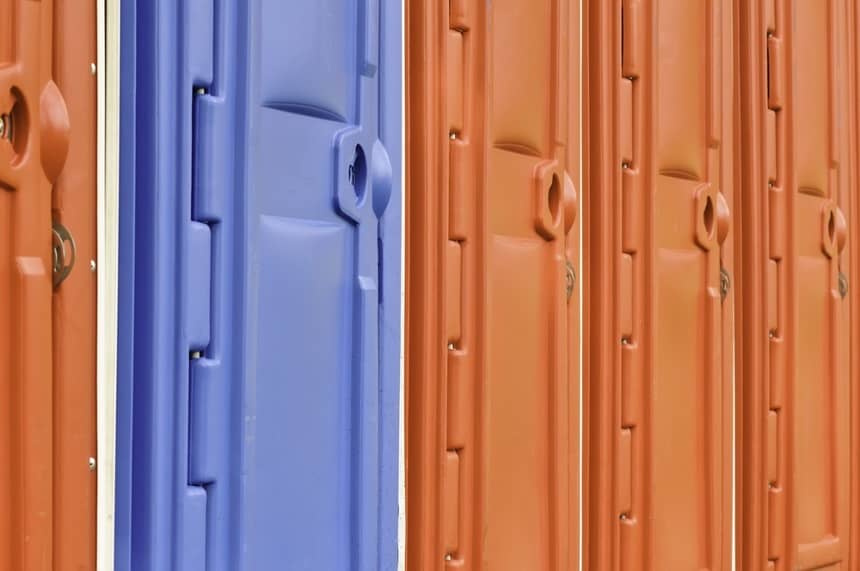 Image of portable toilets delivered by a company that uses a sanitation answering service