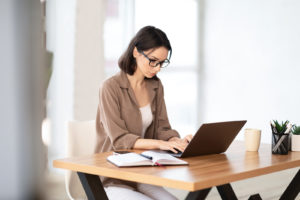 Woman working at home remotely