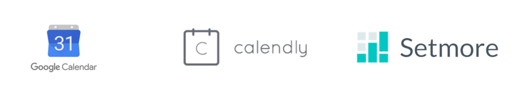 Logos of Google Calendar, Calendly, and Setmore