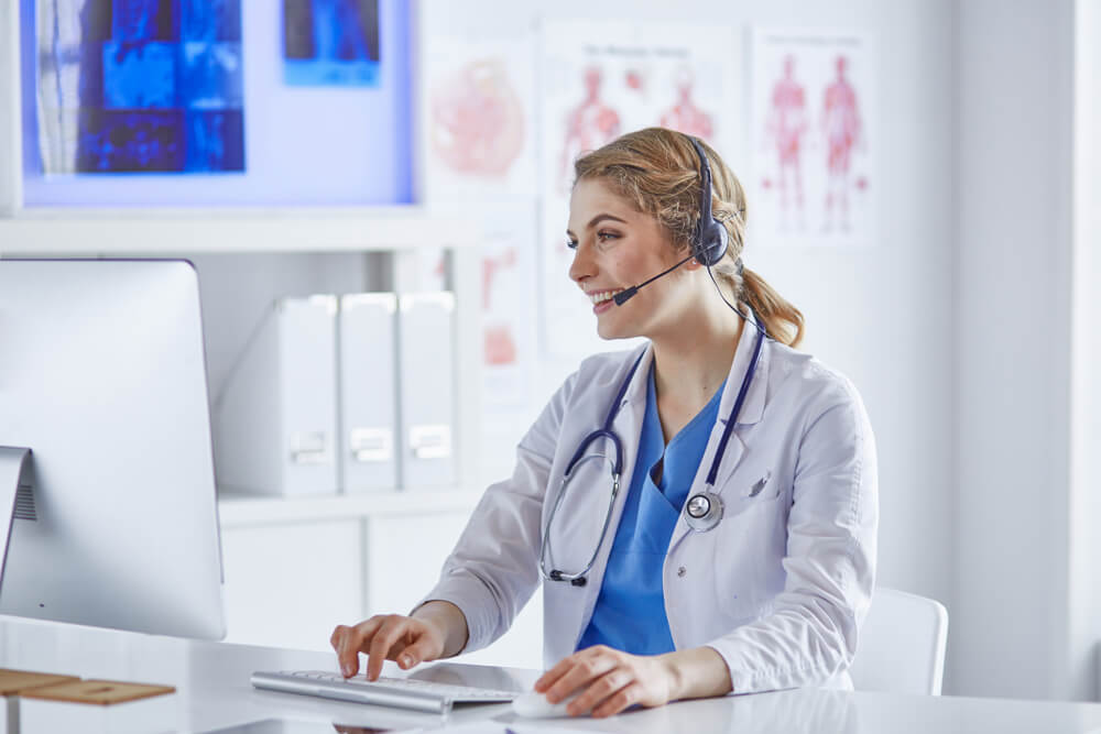 doctor in headset in office