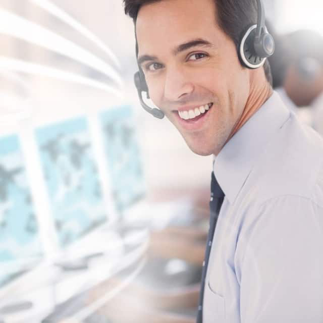 Image of a representative providing call center service for franchises